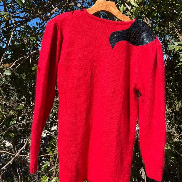 Vintage I B Diffusion Bright Red Christmas Sweater, Silk/Angora blend, Size S - Picture 5 of 15